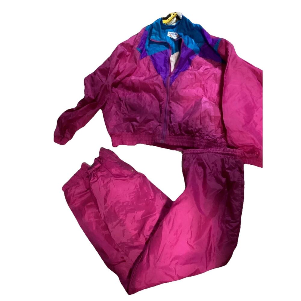 Vintage Jordache Track Siut Womens Large Sport Blue Pink Full Zip Lined Coat